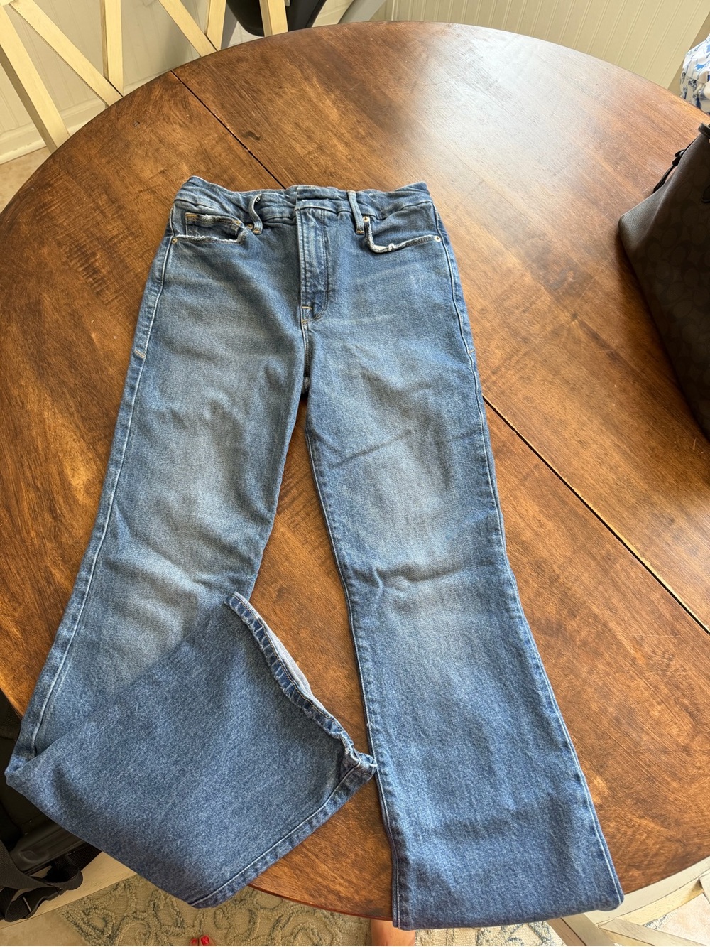 Good American Medium Blue Flare Wide Leg Jeans